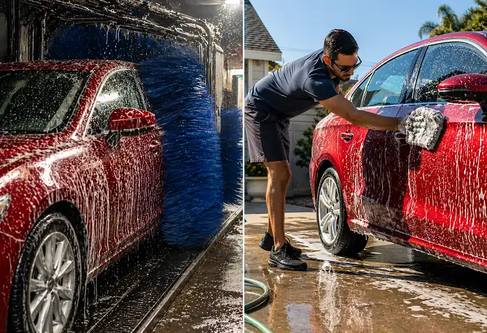 automatic tunnel car wash brushes vs hand washing comparison