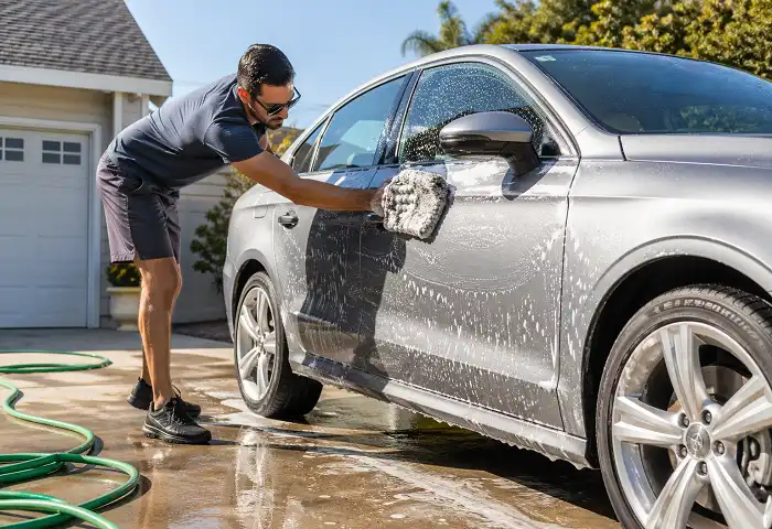 Best self car wash man washing car driveway