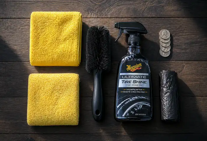 Microfiber towels and wheel brush for self car wash
