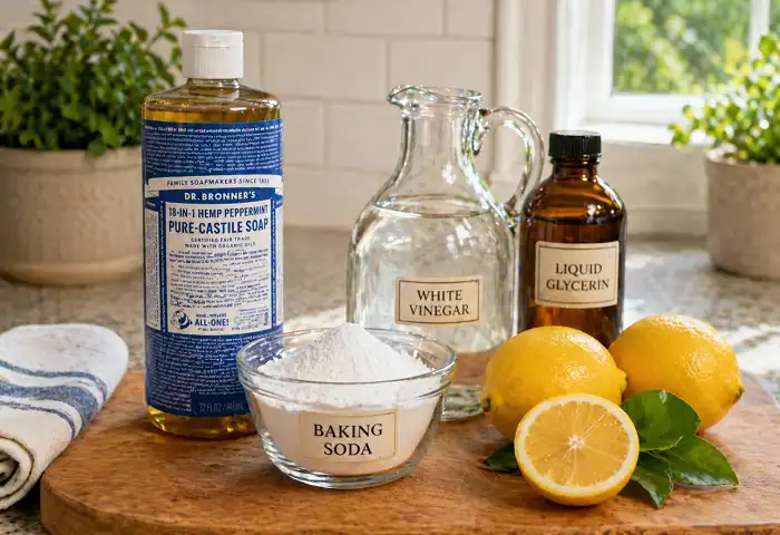 homemade car wash ingredients on kitchen counter