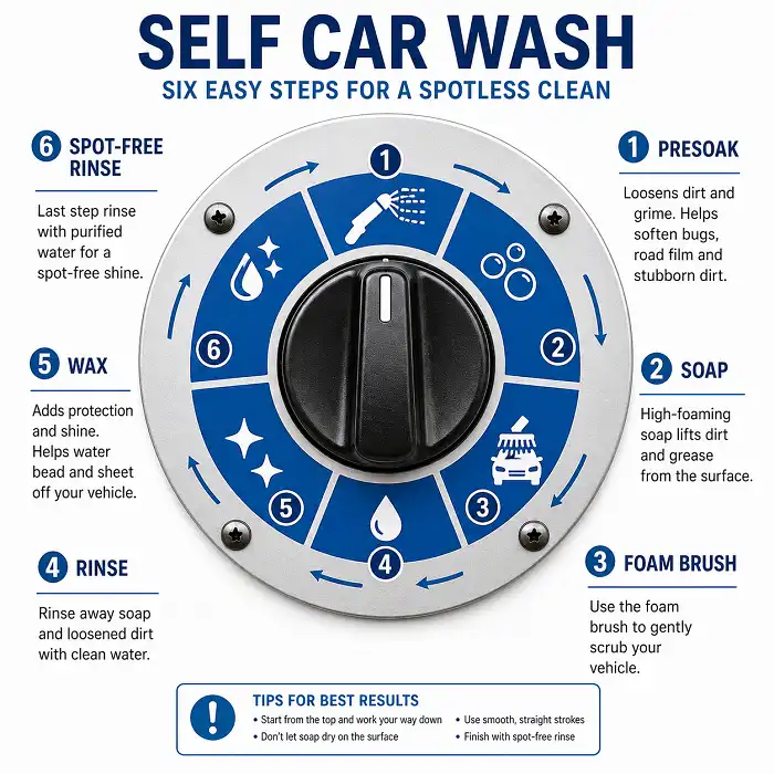 self car wash dial settings infographic