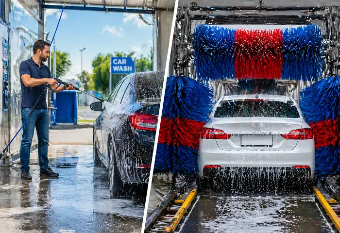 Self serve and full service car wash side by side