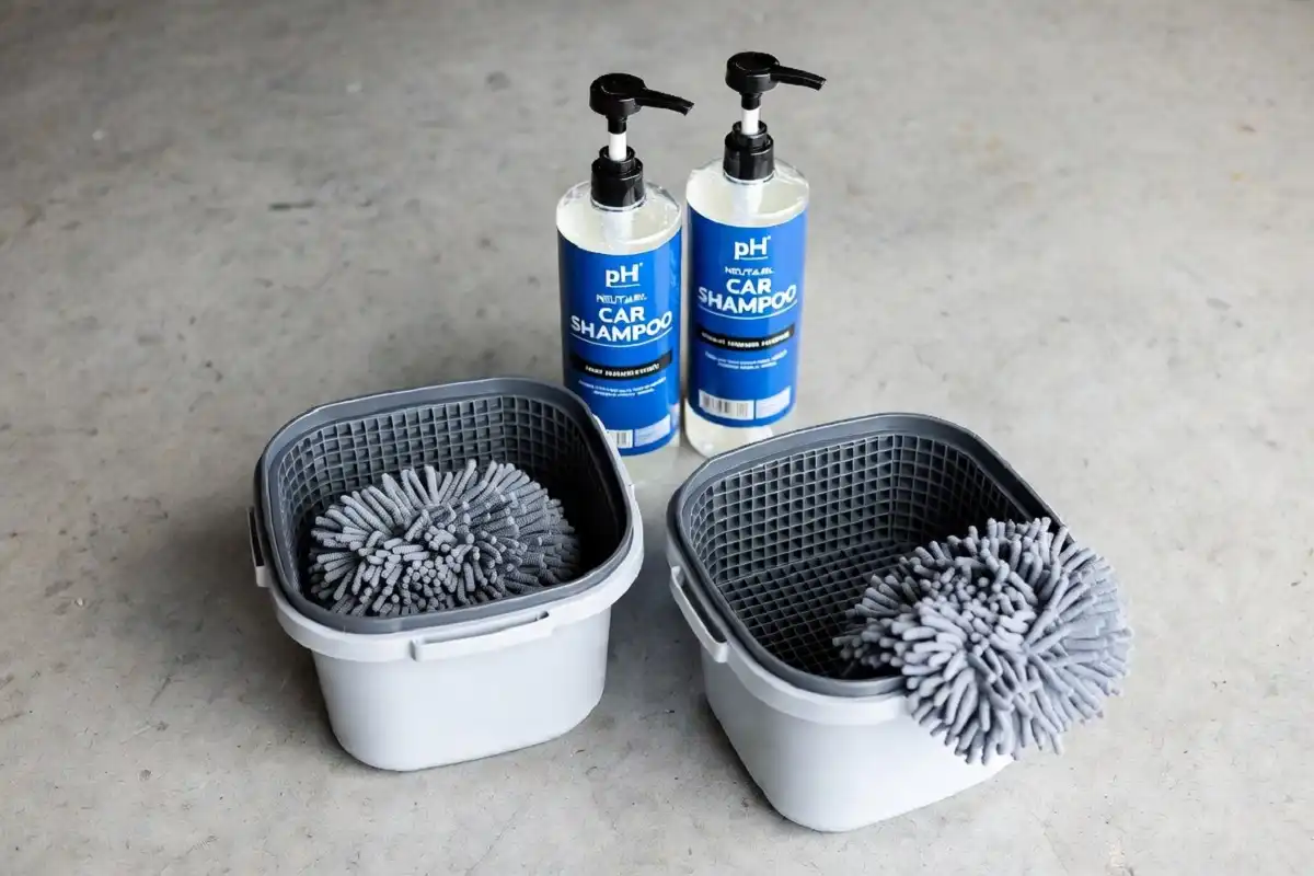 Two-bucket method for a bliss car wash