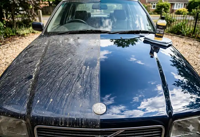 Before and after car wash results using homemade car wash soap