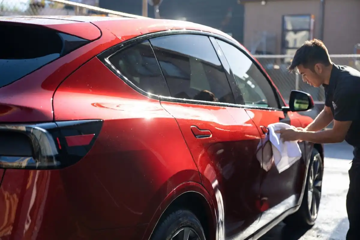 Glossy clean car after professional wash and dry