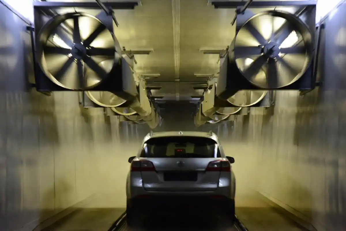 Vehicle moving through the drying tunnel at Shiny Shell Car Wash